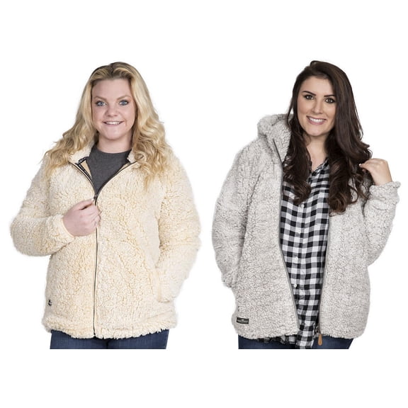 Simply Southern Womens Full Zip Hooded Sherpa - Cream or Pearl (Small, Cream)