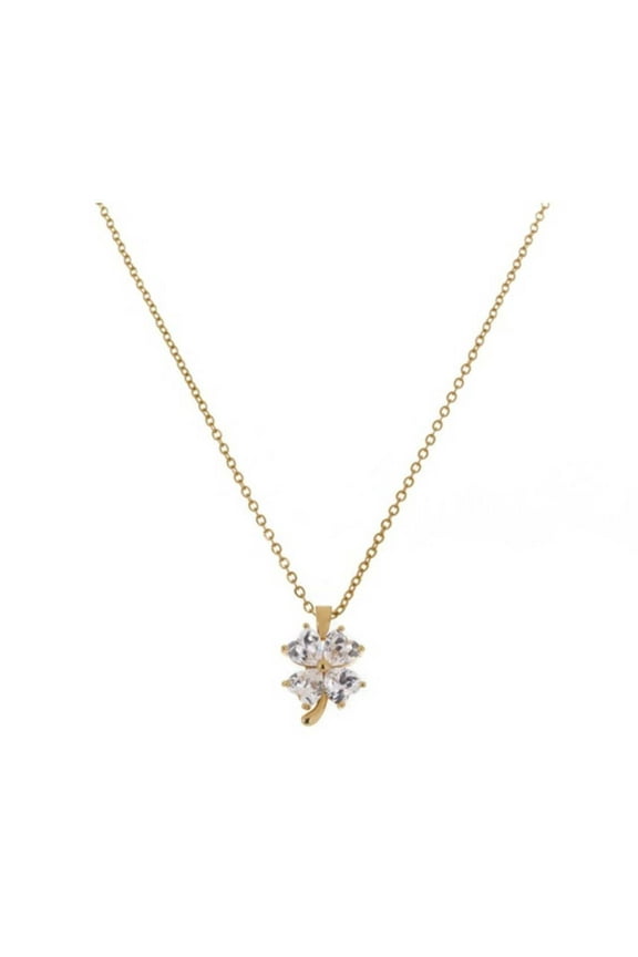 Simply St. Patty's Day Gold with White Rhinestones Clover Shamrock Necklace