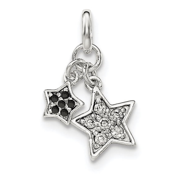 Simply Starz Sterling Silver Rhodium-plated Black & Clear CZ Star Pendant