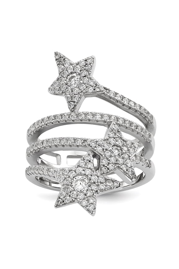 Sterling Silver Rhodium-plated CZ Star Ring
