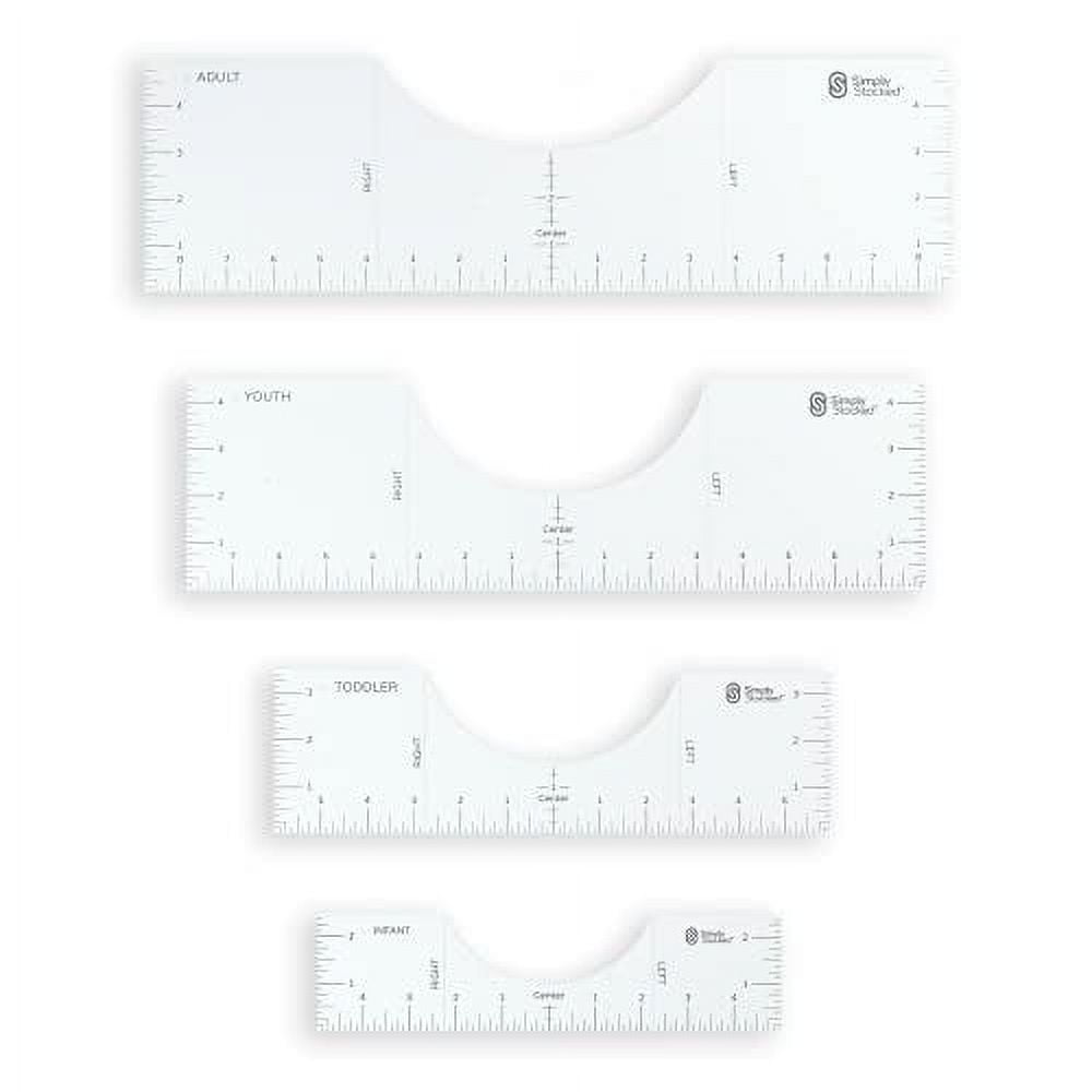 Simply Stocked Tshirt Ruler Guide for Vinyl Alignment - 4 Pcs of PVC T Shirt Rulers to Center Designs for Heat Press - 17.5, 16, 12 and 10 inch Guides
