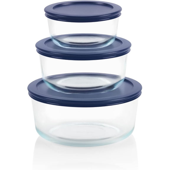Simply Store(3 Pack) Glass Food Storage Box Set, 2, 4 and 7 Cup Volumes, with BPA-Free Plastic Lid, Safe for Dishwashers and Microwaves
