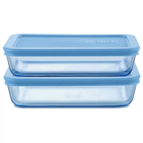 Simply Store Tint 4pc Lidded Rectangle Storage Set Blue: Glass Baking Dishes, Microwave-Safe, 24 Volume Capacity
