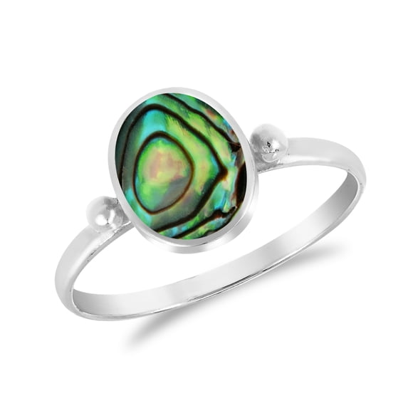 Simply Stunning Oval Shaped Abalone Shell Sterling Silver Band Ring-8