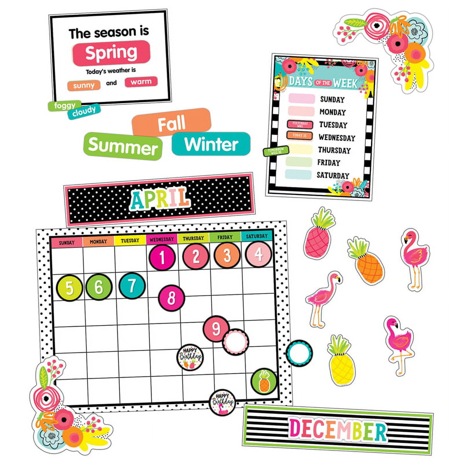 Multicolored Tropical Pineapple Classroom Calendar Bulletin Board Set