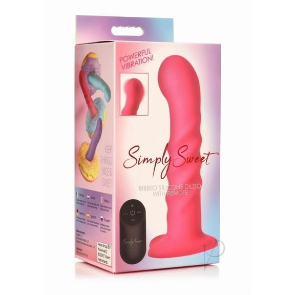Simply Sweet 21X Vibrating Ribbed Silicone Dildo W/ Remote Pink