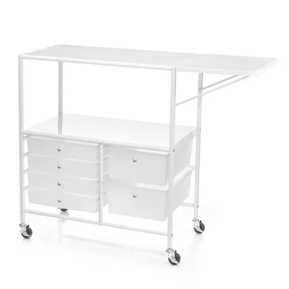 Simply Tidy Essex Home or Office Rolling Cart with Storage Drawers, White