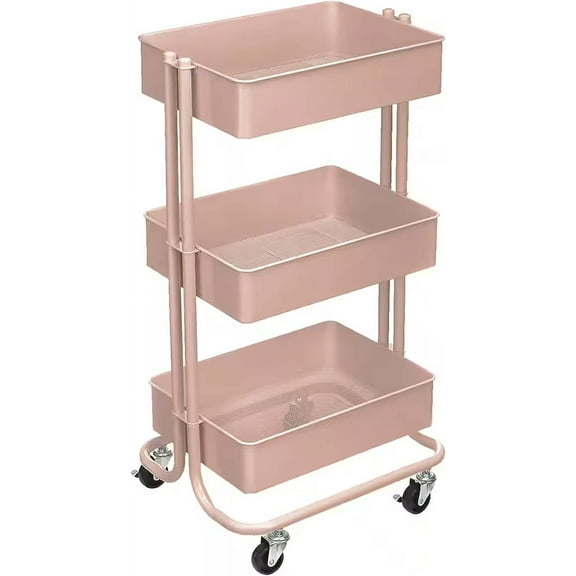 Simply Tidy Lexington 3 Tier Multipurpose Stylish Rolling Storage Cart for Organizing Supplies in Home or Office Spaces, Rose Gold