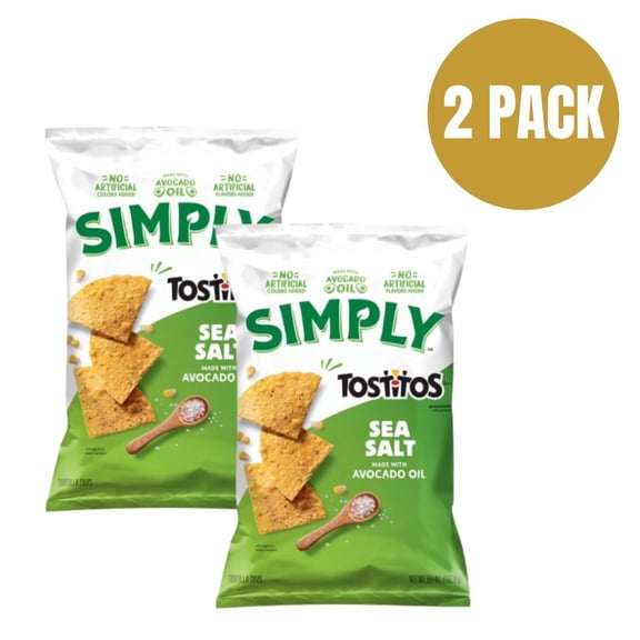 Simply Tostitos Sea Salt Tortilla Chips Made with Avocado Oil, 5.5 oz Bag (Pack of 2) - Non-GMO Project Verified, Gluten-Free White Corn Chips, No Artificial Flavors or Colors