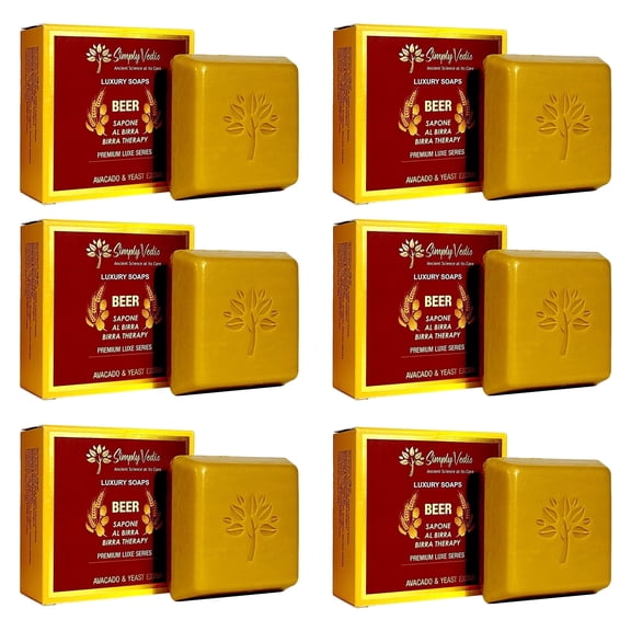 Simply Vedic Pack of 6 Beer Soap Bars for Body, Hand, Face; | All Natural, Handmade, Pure & Gentle Moisturizing Bathing Soap