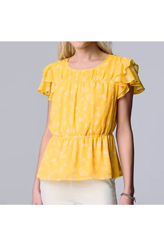 Simply Vera Vera Wang Ruffle-Sleeve Peplum Top, Size L