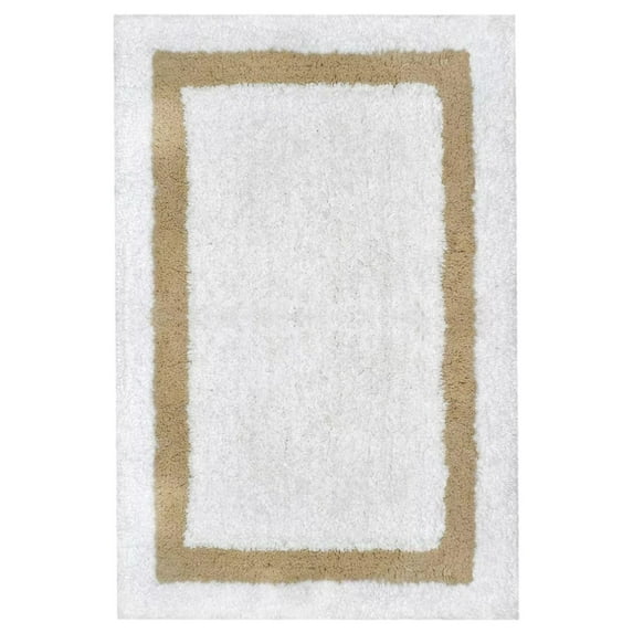 Simply Vera Wang Signature Plush Cotton Bath Rug, White with Beige Border 21x34