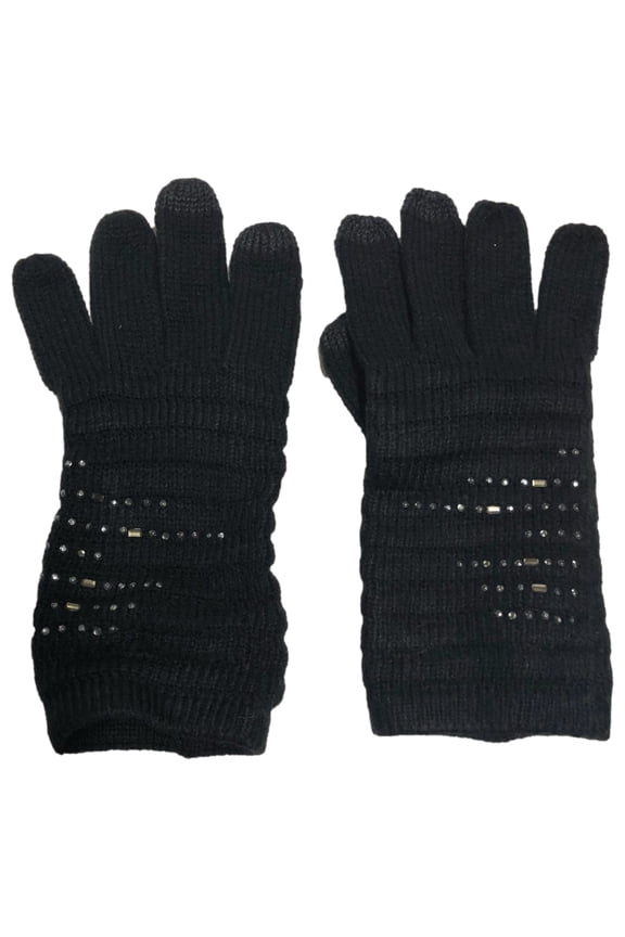 Simply Vera Wang Womens Black & Silver Rhinestone Knit Touchscren Texting Gloves