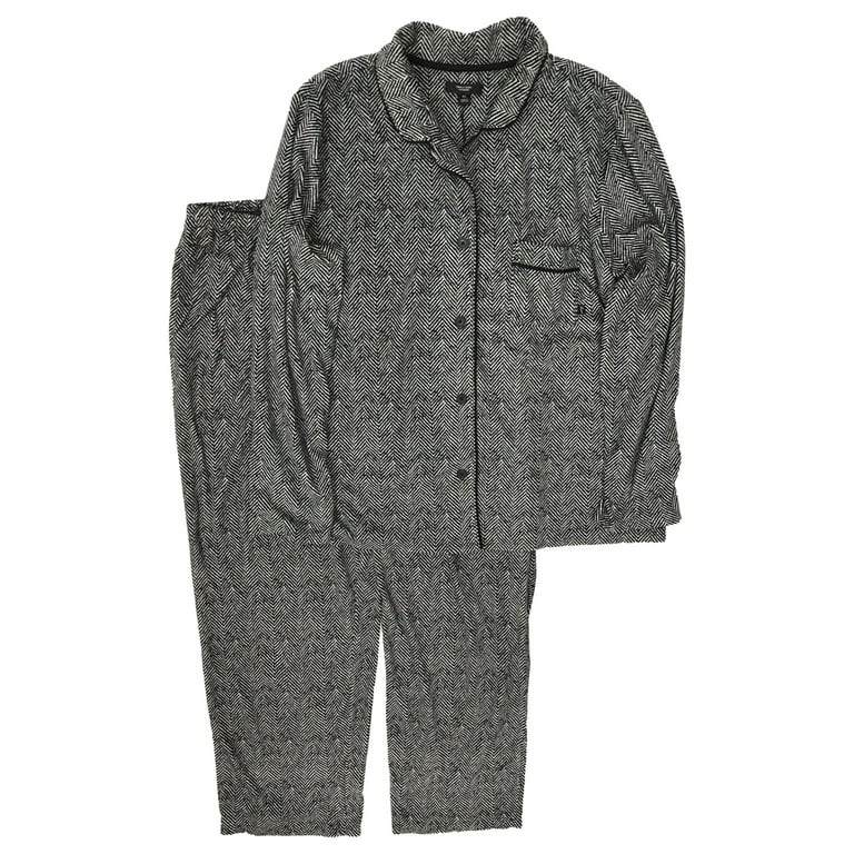 Simply Vera Womens Black Houndstooth Fleece Pajamas Button Up