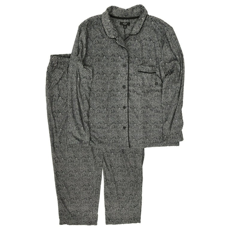 Simply Vera Womens Black Houndstooth Fleece Pajamas Button Up Sleepwear Set  XL 