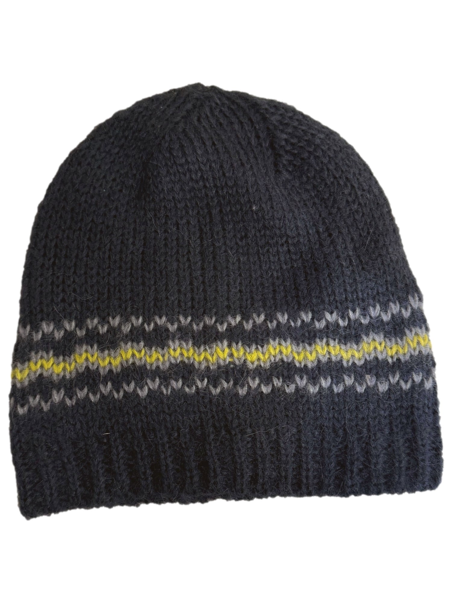 Simply Vera Womens Charcoal Gray Yellow Striped  Beanie Stocking Cap Hat