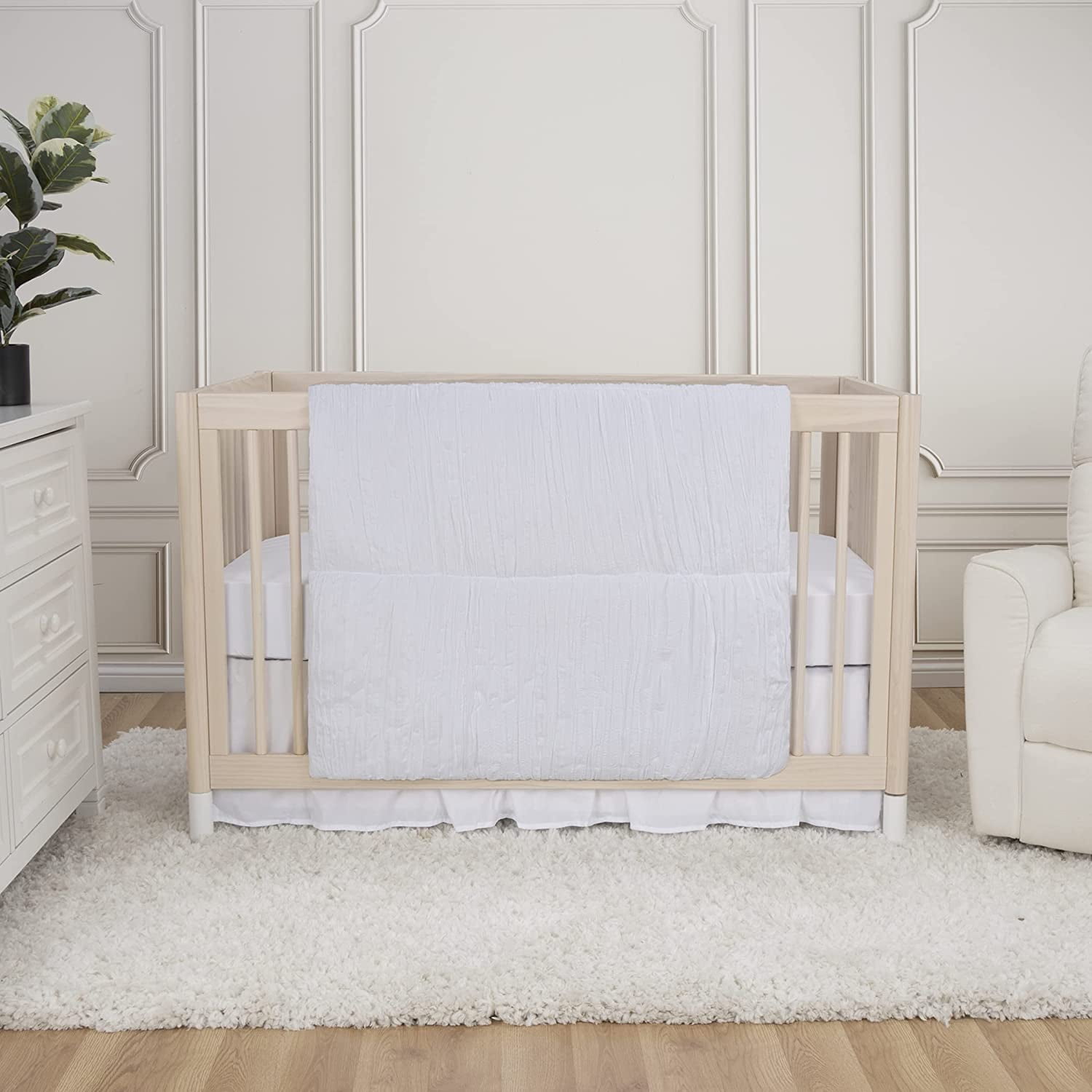 Simply White 3 Piece Crib Bedding Set, Sewn with Elegant Ruching