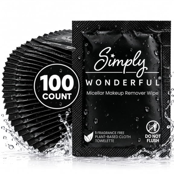 Simply Wonderful Micellar Makeup Remover Wipes Sachets, 5" x 7", Individually Wrapped Travel & Hospitality Pack, 100 Count, STR & Airbnb Guest Amenities, No-Rinse Facial Cleansing Wipes