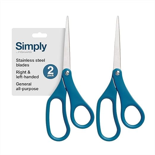 Simply by Fiskars 8" Stainless Steel Scissors 2-Pack, Blue Handles