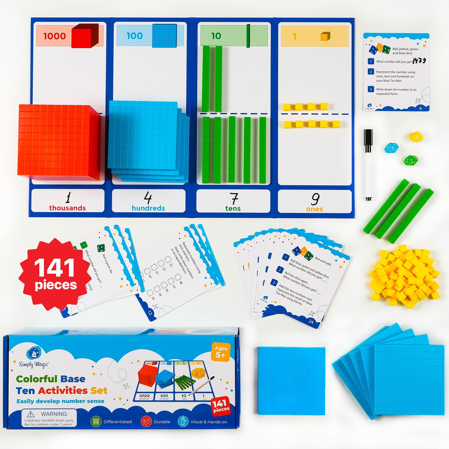 Simply magic 141 PCS YPF5 Base Ten Blocks for Math Manipulatives K-3 ...