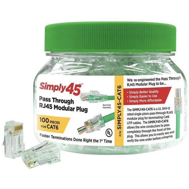 Simply45 S45-1500 Unshielded Pass-Through RJ45 Modular Plugs
