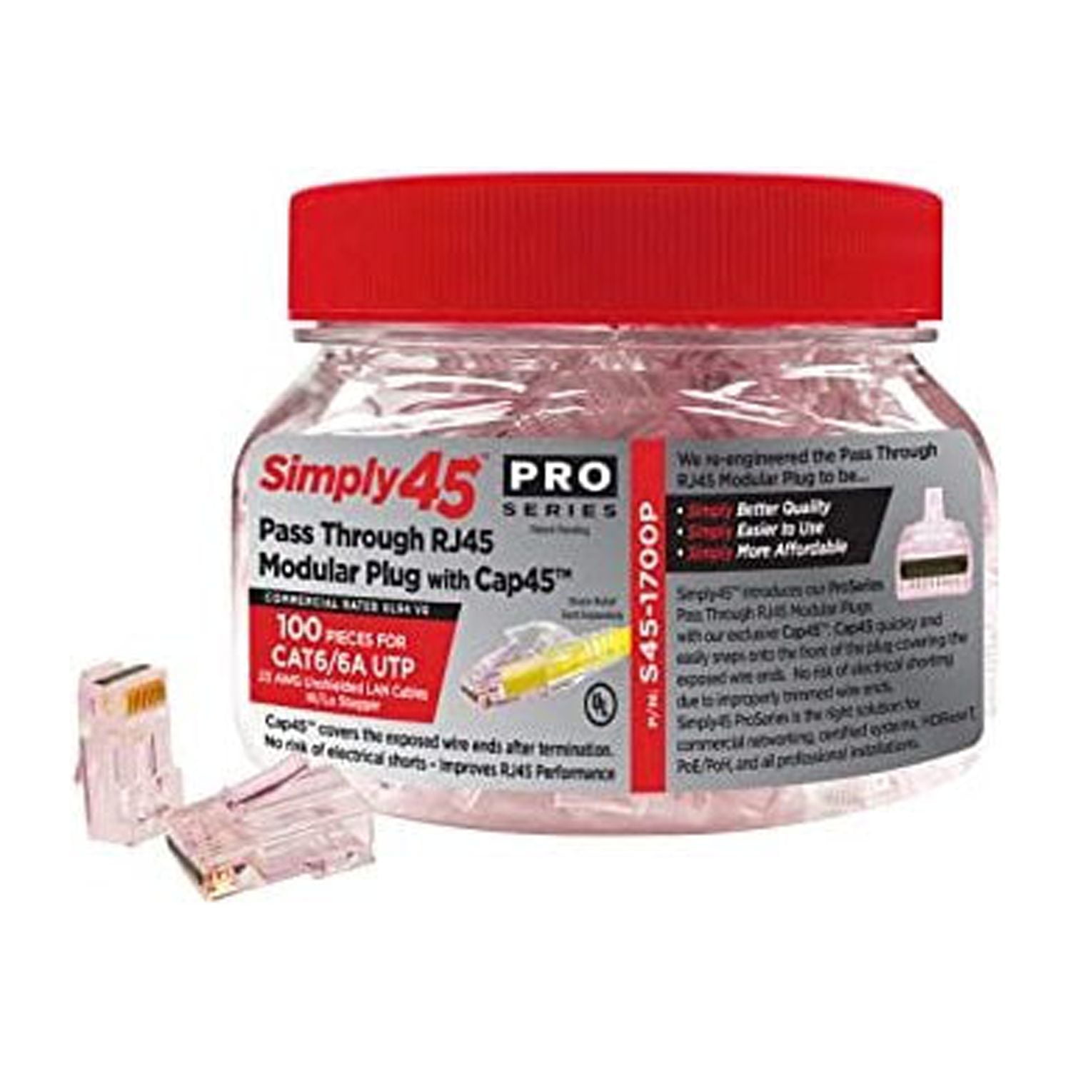 Simply45 ProSeries Cat6a Pass Through RJ45 Crimp Connectors, Red Tint ...