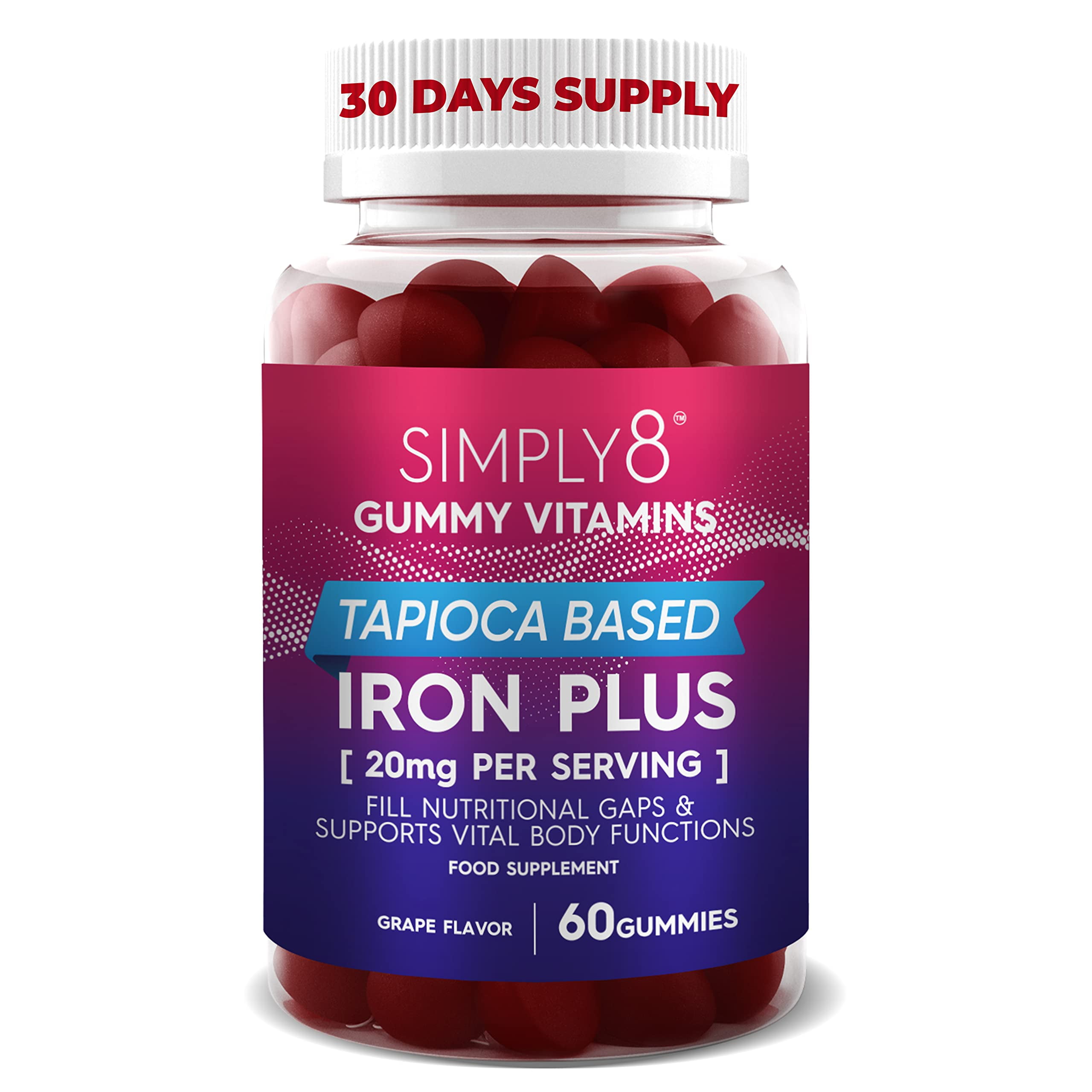 Simply8 Iron Gummies 20 MG Prenatal Ferritin Supplement Enhanced with