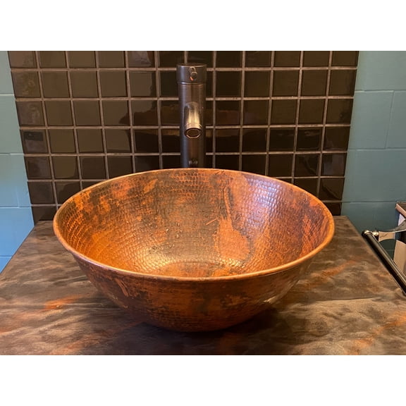 SimplyCopper 14" Round Copper Vessel Sink in Natural Patina