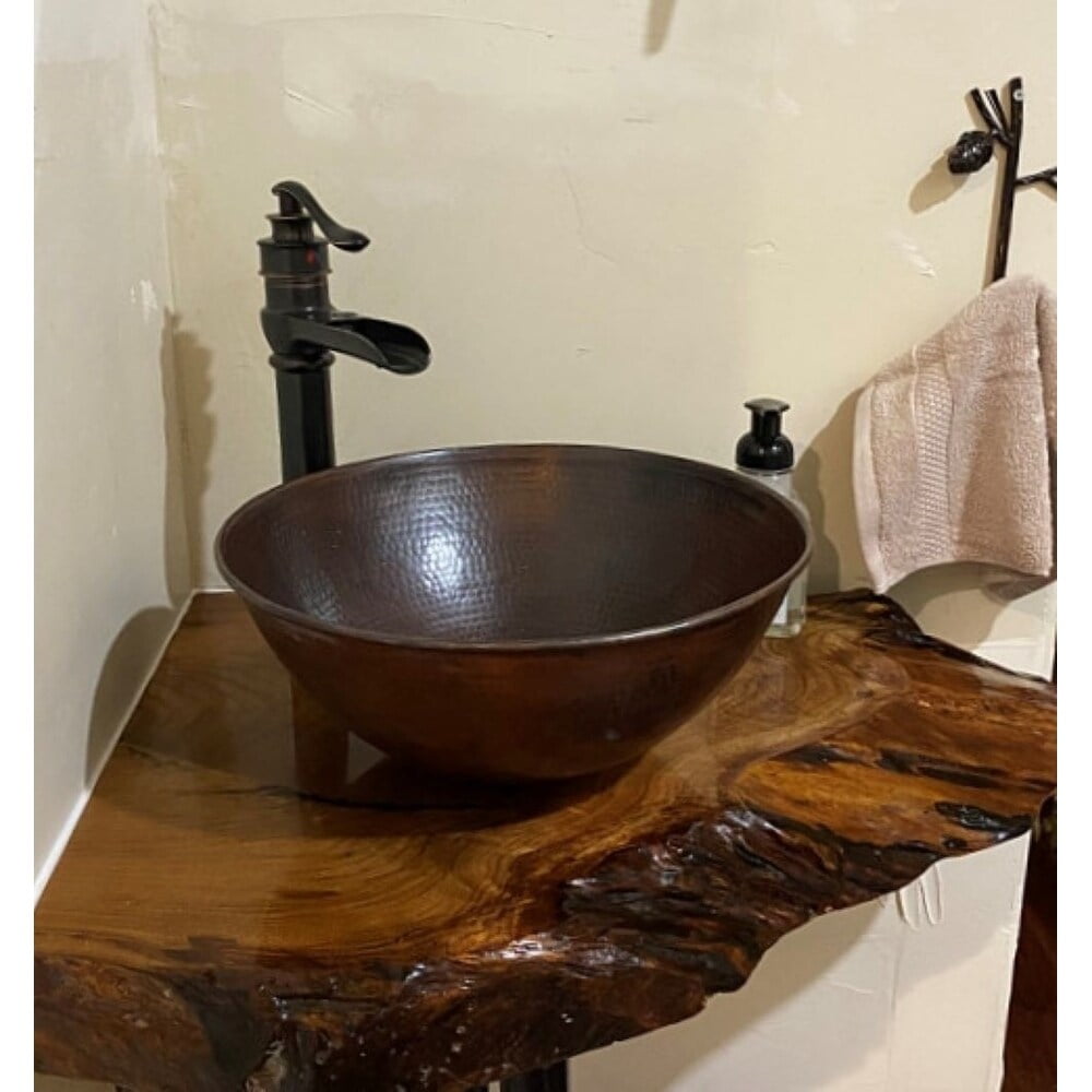 14" Round Hand-Hammered Aged Copper Vessel Sink