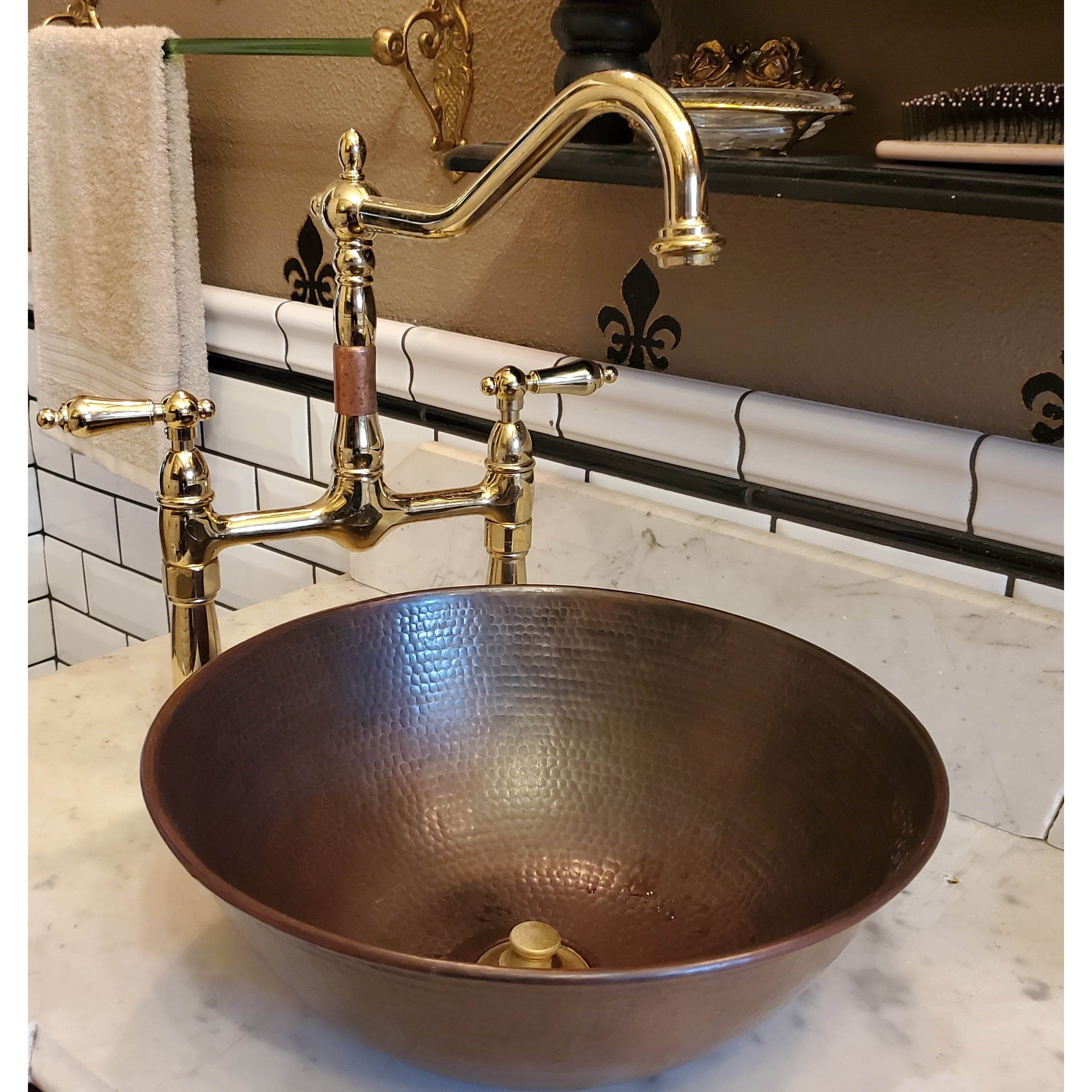 SimplyCopper 14" Round Hand Hammered Copper Vessel Bathroom Sink in