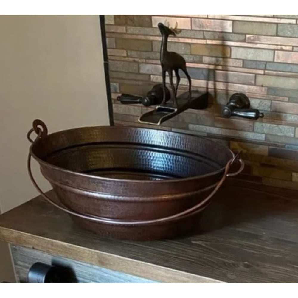 16" Oval Hand-Hammered Copper Bucket Bathroom Sink