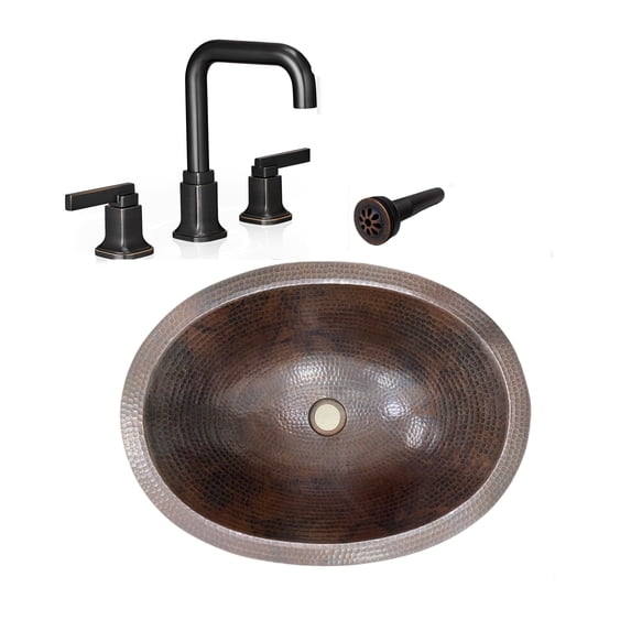 SimplyCopper 19" Oval Copper Bath Sink Included Goose Neck Faucet & Drain
