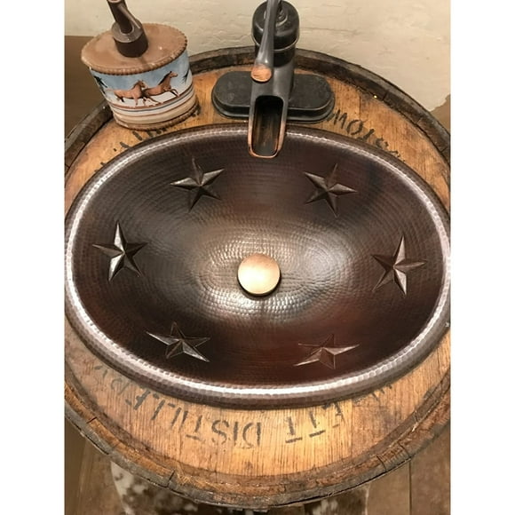 SimplyCopper 19" Oval Copper Bathroom Sink with Stars - 19" x 14" x 5.5" - 19" x 14" x 5.5"