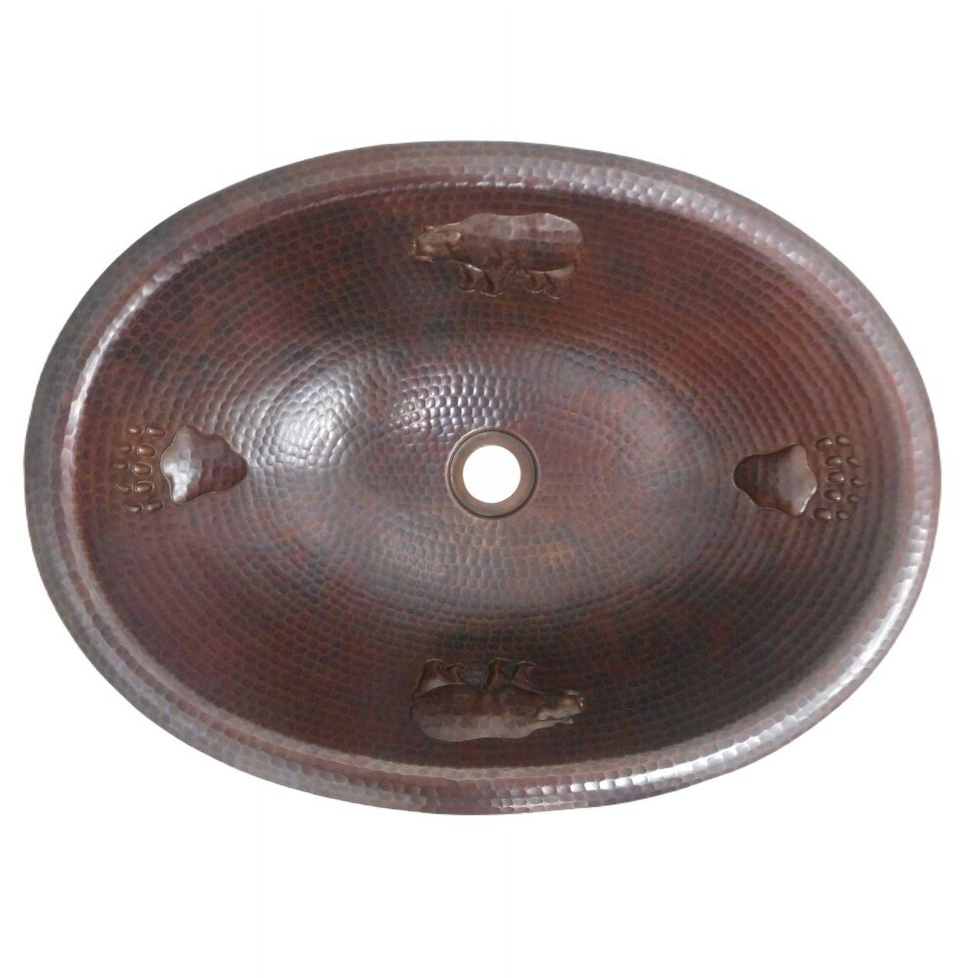 Rustic Aged Copper Oval Drop-In Bathroom Sink with Bear Paw Design