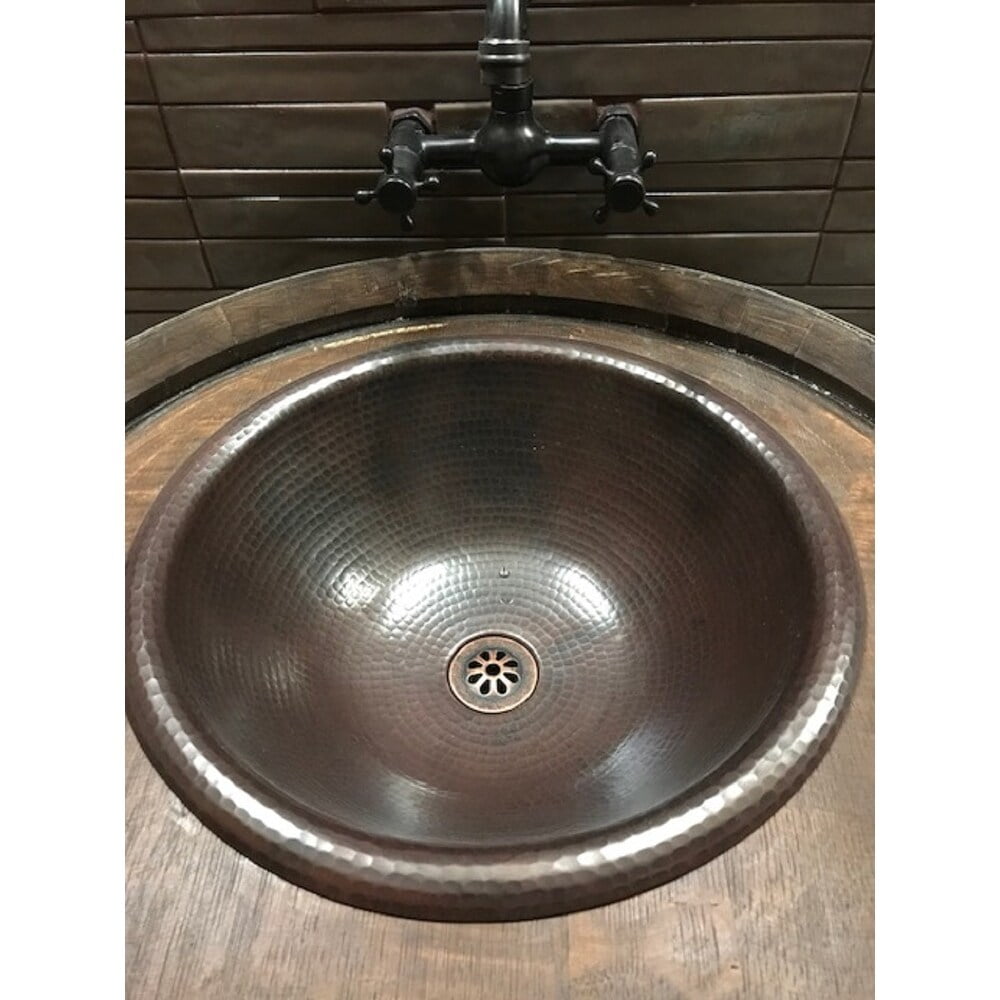 15" Hand-Hammered Round Aged Copper Bathroom Sink