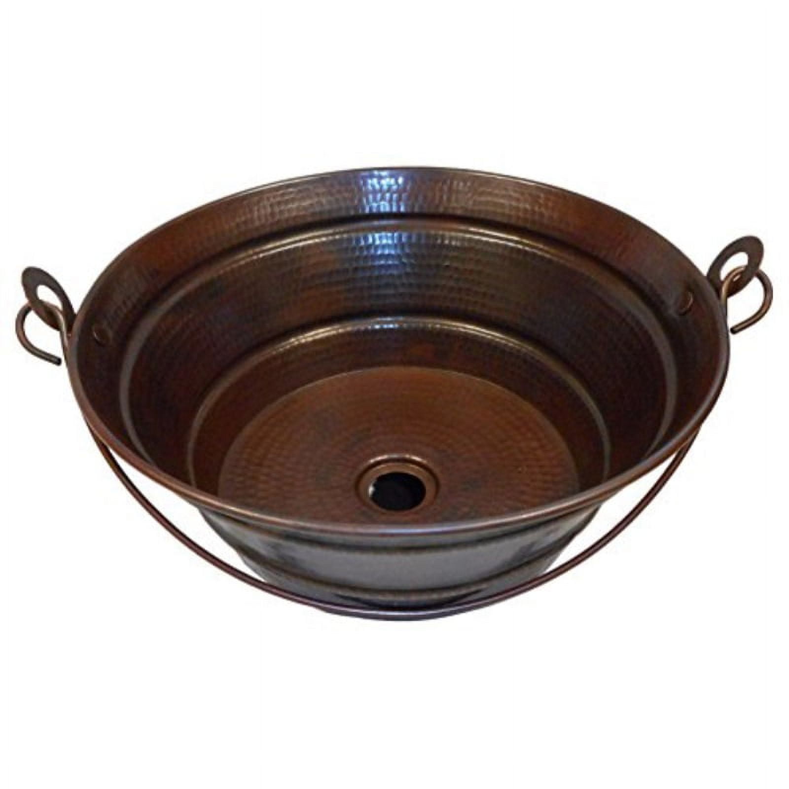 15" Round Aged Copper Bucket Vessel Sink with Handles
