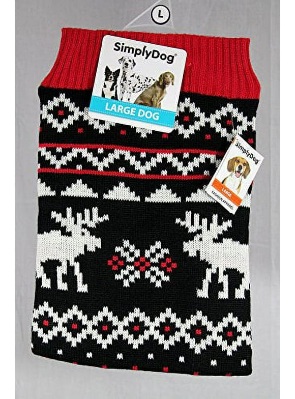 SimplyDog Fair Isle Sweater, Red & Black Moose, (Large)