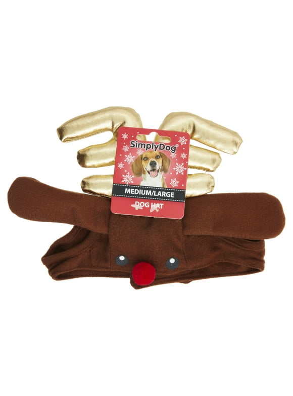 SimplyDog Polyester Deer Antlers Holiday Dog Hat, Brown, M/L
