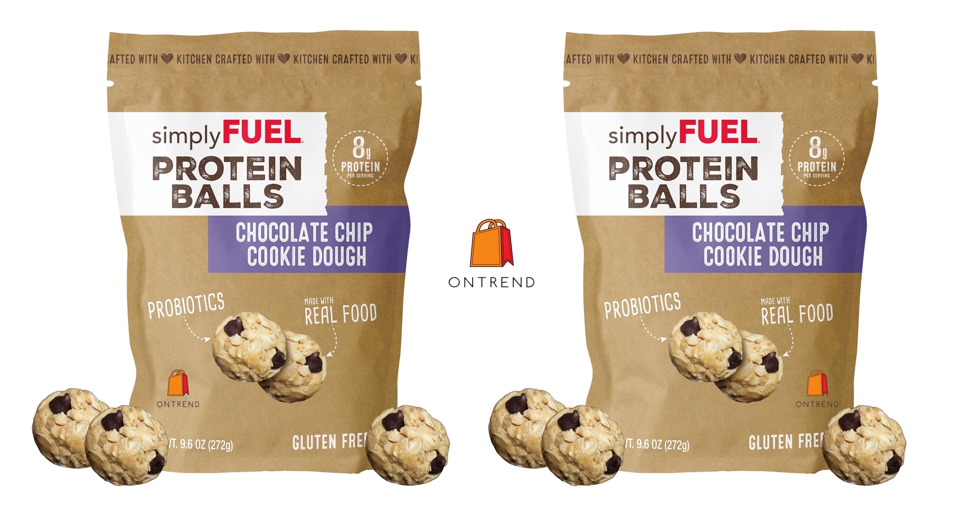 SimplyFUEL Whole Food Protein Balls with Probiotics - Chocolate Chip Cookie Dough Protein Snacks - 8g Protein Snack - Gluten Free Energy Balls , 2 Pack of 12 Balls