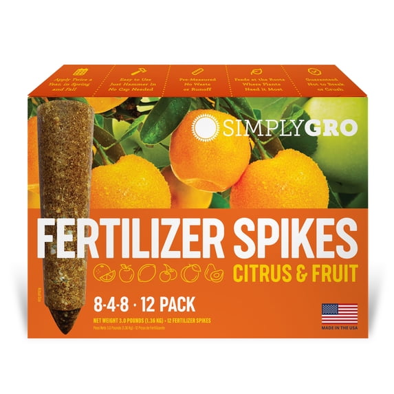 SimplyGro Fertilizer Spikes for Citrus & Fruit Trees & Shrubs - 12 Pack - 3.0 Lbs