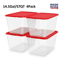 SimplyKleen 14.5-Gallon Reusable Stacking Plastic Storage Containers with Lids, Red/Clear (Pack of 4)