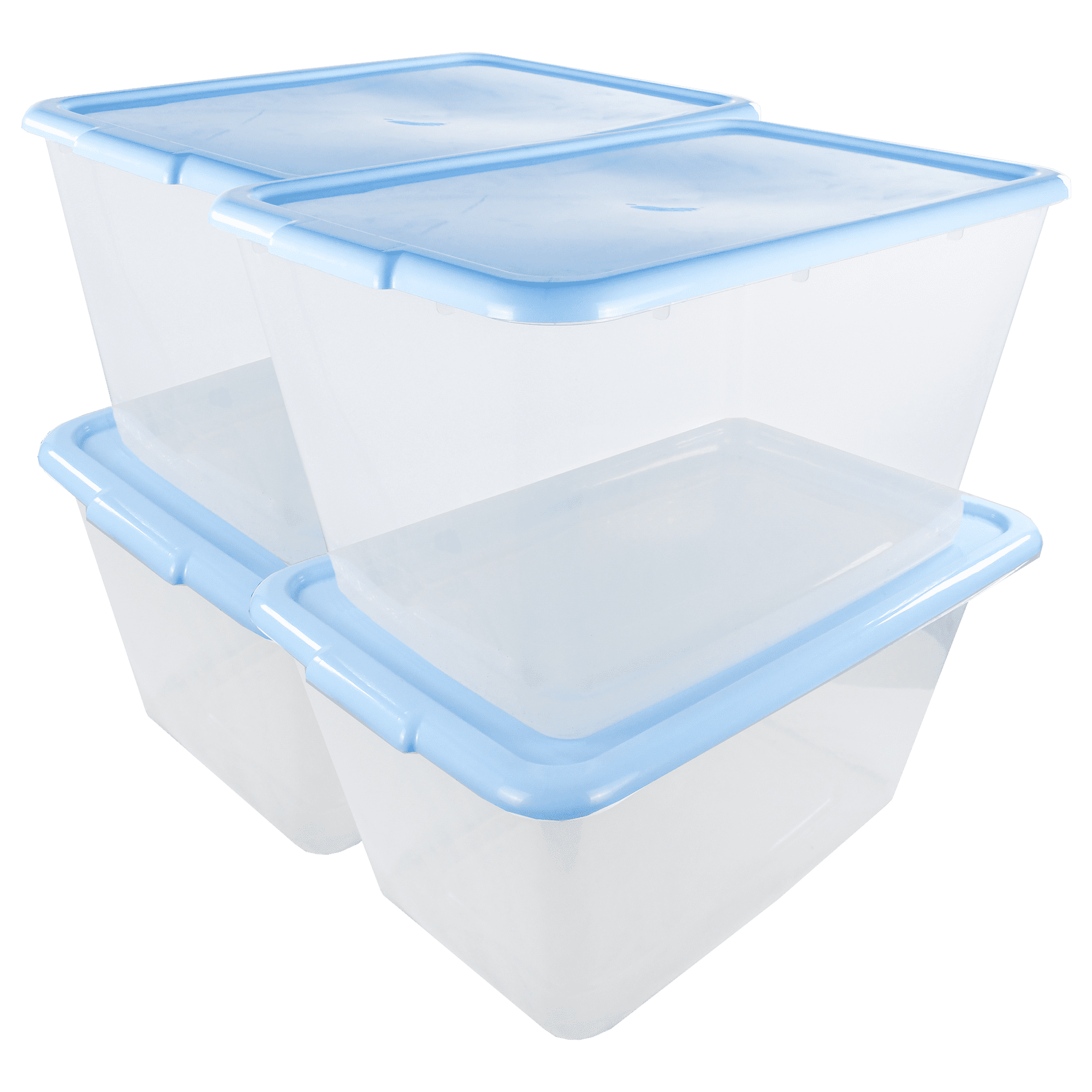 SimplyKleen 14.5-Gallon 4 pack Reusable Stacking Plastic Storage Containers with Lids, Sky Blue/Clear