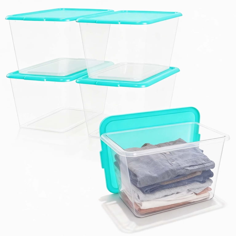 Gloreen 6-Pack Clear Storage Bins With Lids - 14 Quart, 13x9.5x7 Inches, Plastic Latch Boxes