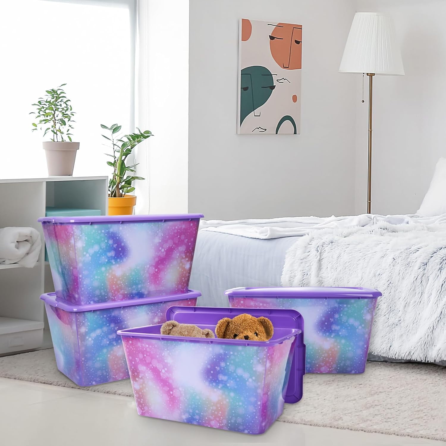 58 Quart Unicorn Print Stackable Plastic Storage Bins with Lids