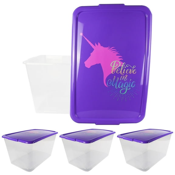 SimplyKleen 14.5-gal. Reusable Stacking Plastic Storage Containers with Unicorn Print Lids (Pack of 4)