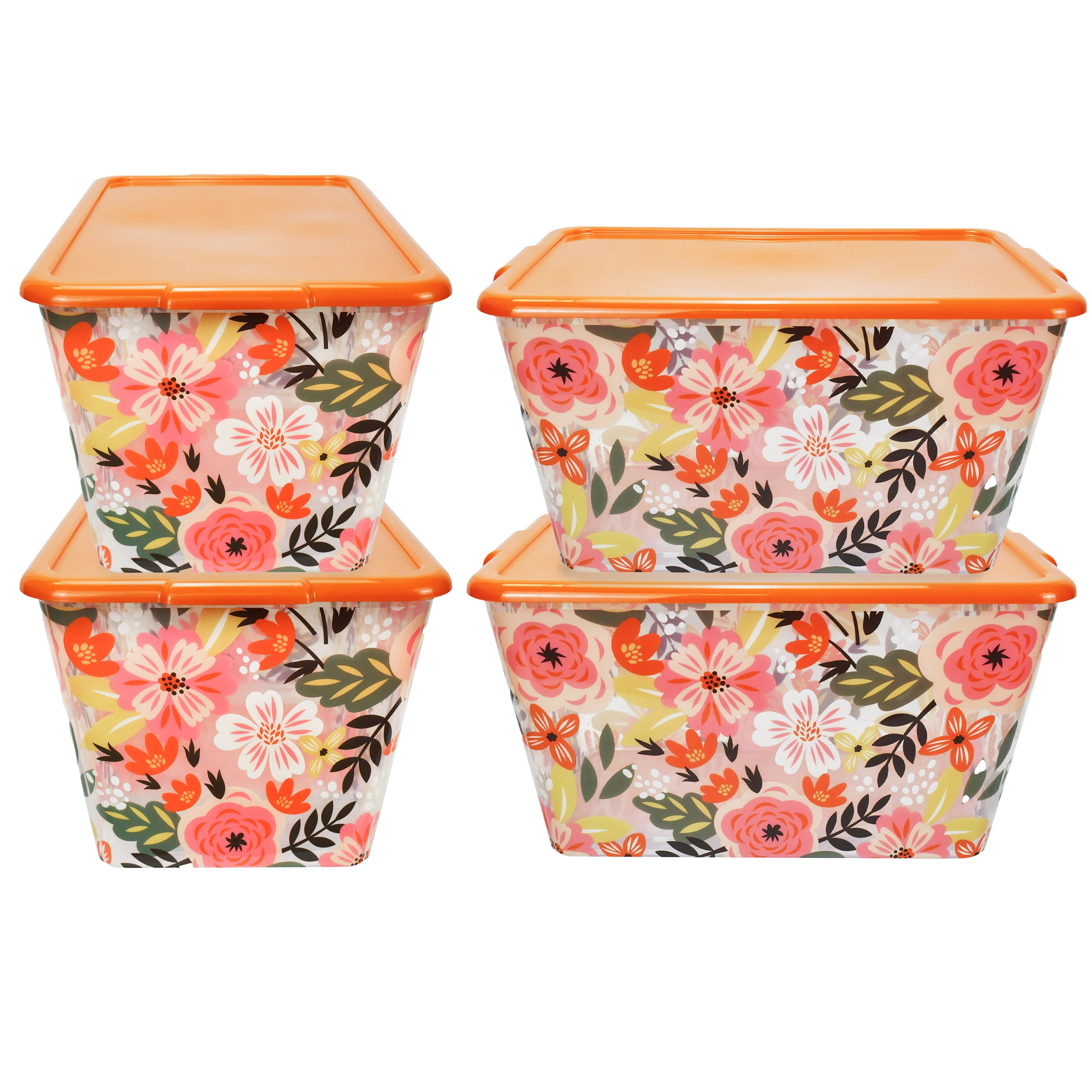 SimplyKleen 14.5-gal. Reusable Stacking Plastic Storage Containers with  Lids, Colorful Flower (Pack of 4)
