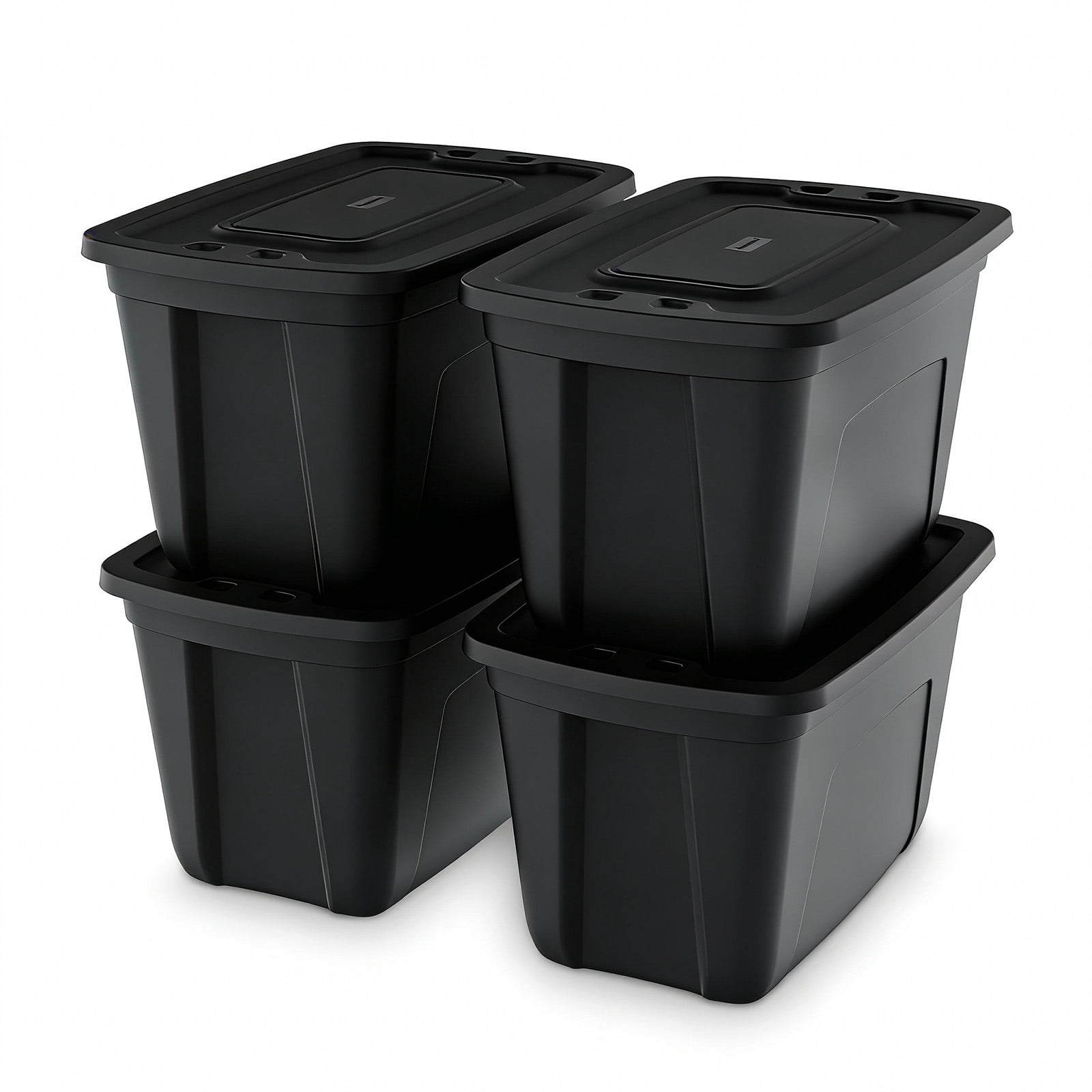 SimplyKleen 18-Gallon Stacking Plastic Storage Containers with Lids, Black Body/Black Lid (Pack of 4)