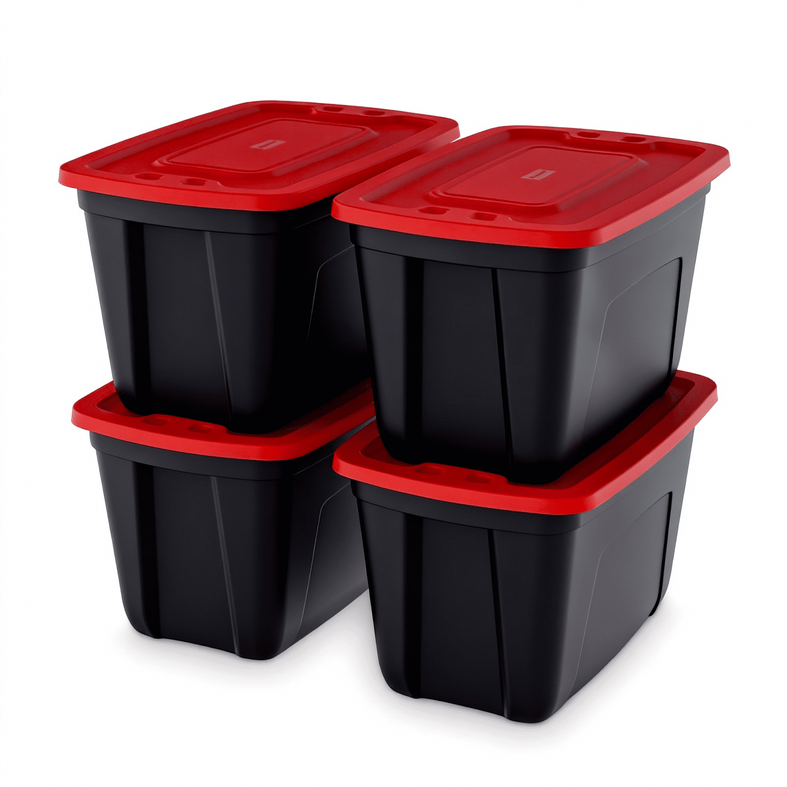 SimplyKleen 18-Gallon 4 pack Stacking Plastic Storage Containers with Lids, Black Body/Red Lid