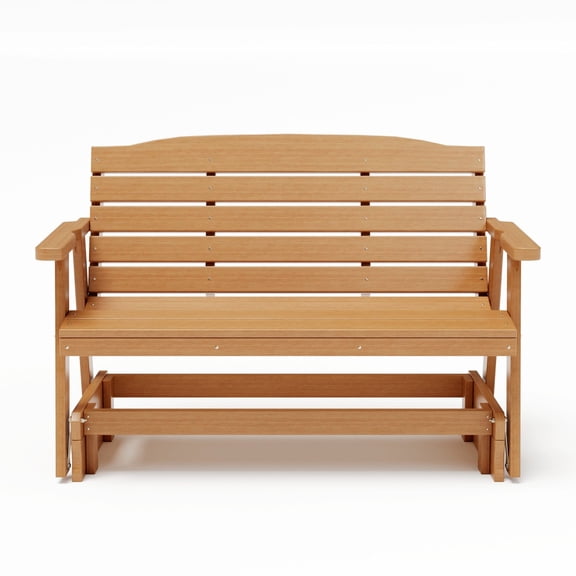 SimplyPoly Amish Made Classic Recycled Plastic Porch Glider, 4-Foot, Natural Teak Wood Grain