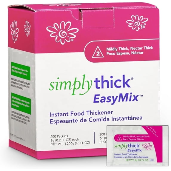 SimplyThick | 200 Count of 6g Packets | Gel Thickener for Those with Dysphagia & Swallowing Disorders | IDDSI Level 2 – Mildly Thick, Nectar Consistency